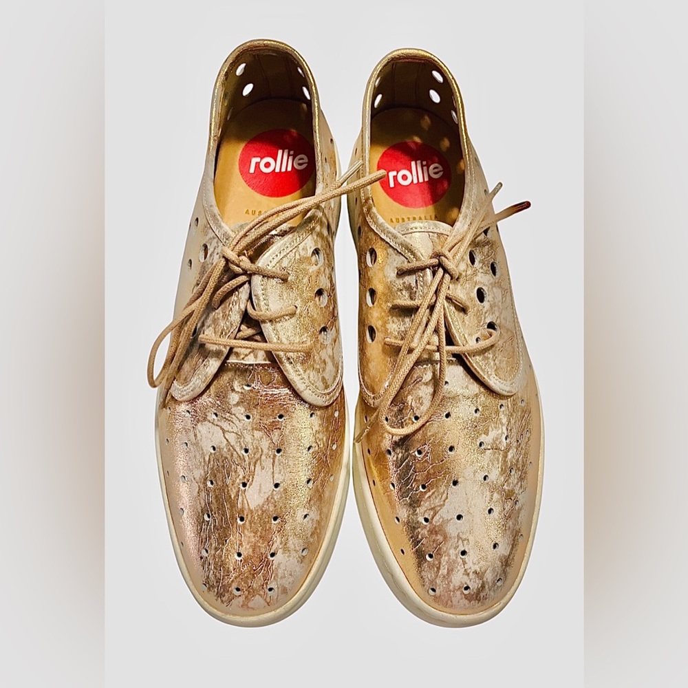 Rollie Derby City Circle Marble Leather Metallic Gold Australian